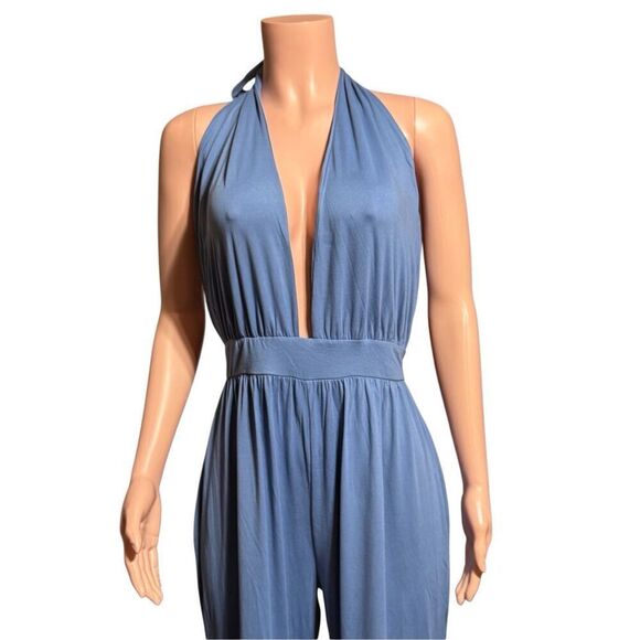 Shein blue plunge halter neck wide leg jumpsuit XL - Picture 6 of 7